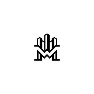 Modern MW monogram logo with skyscraper elements, symbolizing architecture, construction, urban development, innovation, and premium corporate branding.