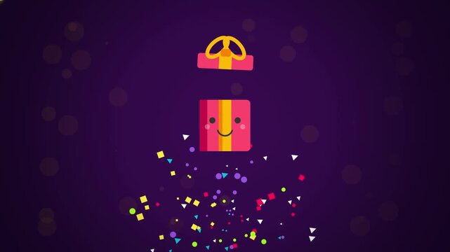 Cute Animated Gift Box Character with Happy Face and Bow.