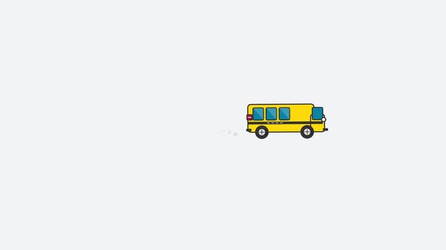 Yellow School Bus Driving on White Background.
