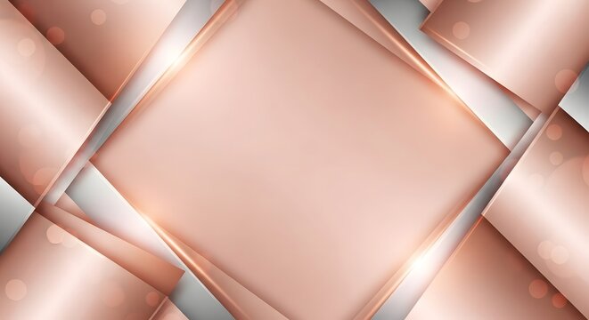 Elegant Abstract Rose Gold Geometric Background with Metallic Layers and Brilliant Light Effects, Modern Luxury Design Template for Presentation