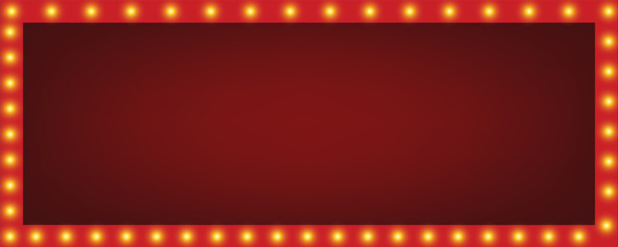 Long retro light box frame, banner, border, red shining marquee billboard, vector isolated, cut out.