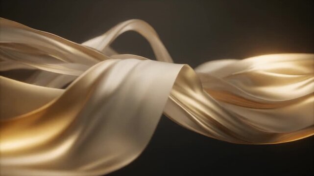 Abstract Gold and Cream Silk Fabric Flowing in Dark Space