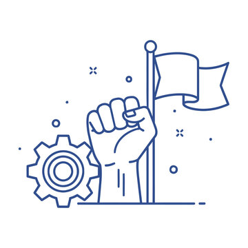 Fist holding flag with gear symbol