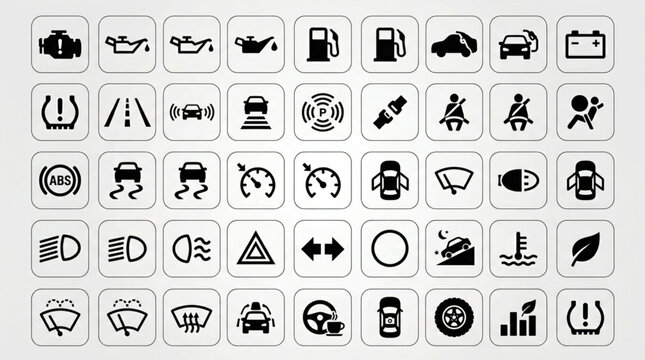 Collection of Car Dashboard Warning Indicator Symbols.