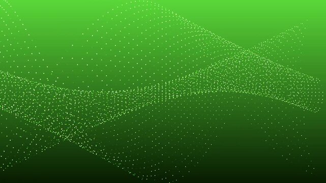 Abstract behongo green gradient background animation featuring blinking light dots arranged into a three dimensional surface that rolls diagonally and alternates from side to side.