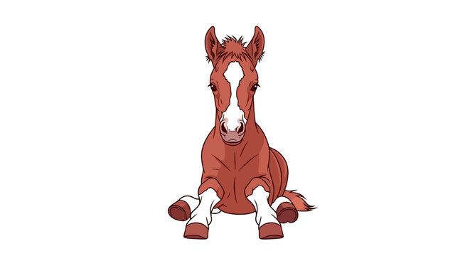 Brown Horse Sitting on Ground Calmly.