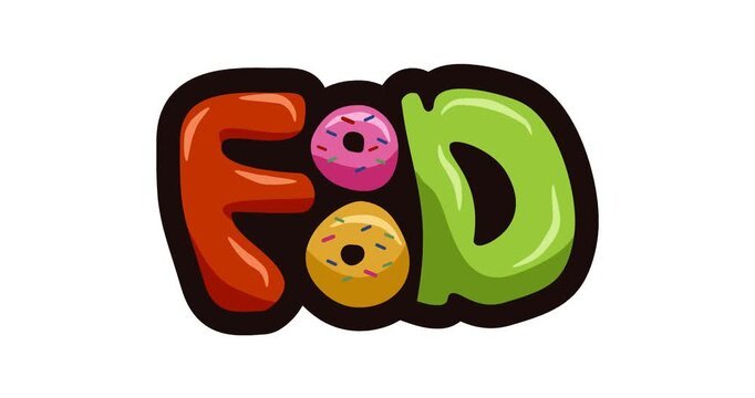 Food text animation video with donut symbol