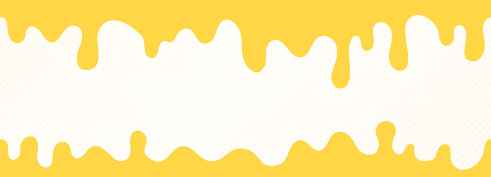 Melted cheese drip frame isolated on white. Yellow liquid border with copy space. Creamy texture vector background. Isolated on transparent background for food banner or menu design.