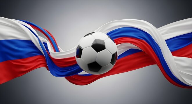 Soccer ball with russian flag ribbon