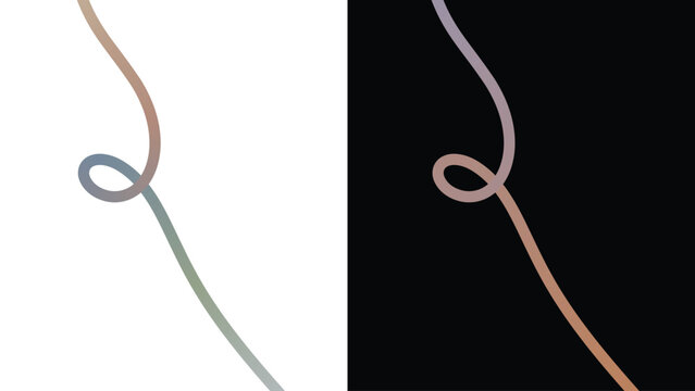 Minimalist silver wire ampersand symbol on white and black split background line art