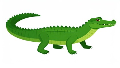 Fototapeta premium Green Cartoon Alligator Standing on Plain White Background