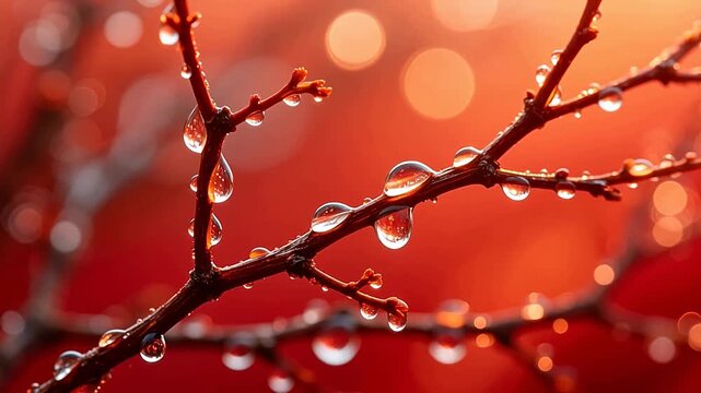 Branch with glistening water droplets