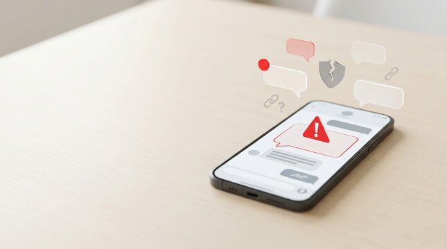 Mobile Phishing Scam Alert Concept with Smartphone Warning Message Broken Shield and Copy Space