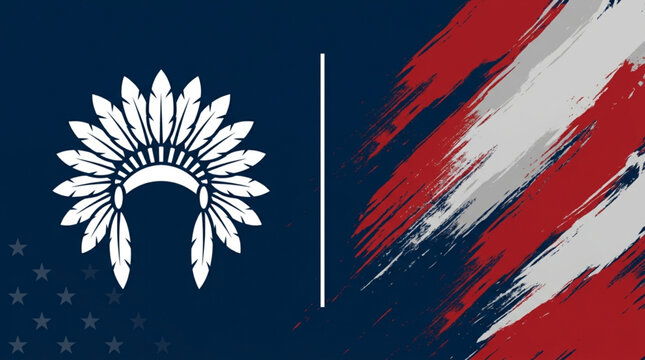 Native American Day  indigenous symbolism with a dynamic American flag motif, representing cultural identity and national heritage in a striking visual contrast
