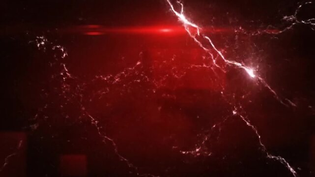 Abstract red lightning stroke background with glowing lens flare and neural network effects