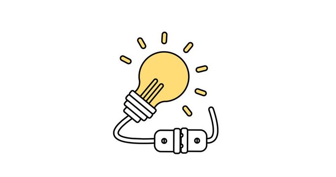 Animated video illustration of connecting cables or plugs to turn on a light
