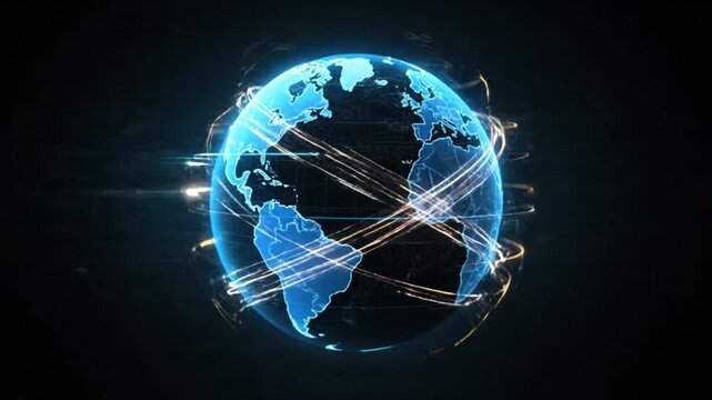 Digital Earth Globe Animation Rotating With Futuristic Data Ring Connections