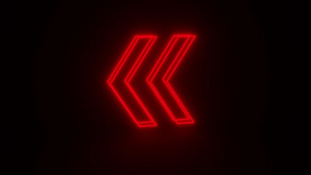 Red Rewinding Sign Glowing and Rotating on Black Background