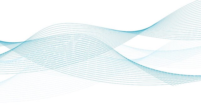 Abstract Blue Wave Lines Flowing on White Background