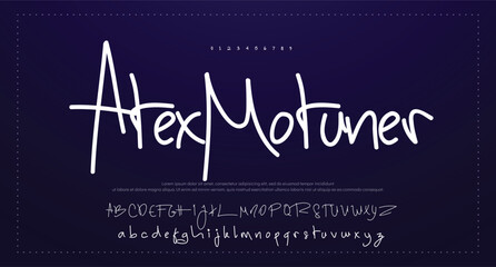 Hand lettered signature script typography black text on white background © why
