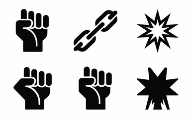 Fototapeta premium Modern flat design icons for protest freedom and power including raised fists chain and explosion symbols