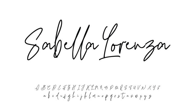 Hand lettered signature script typography black text on white background