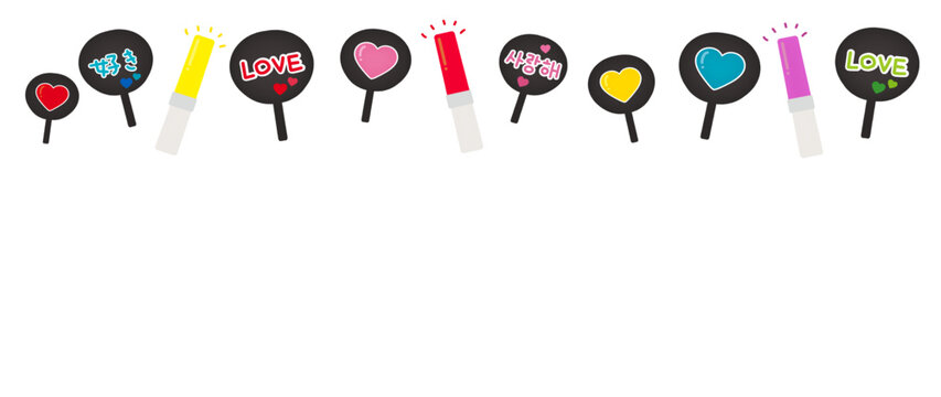 応援うちわとペンライトのイラスト背景素材|デコレーション向け素材/Illustration background material of cheering fans and penlights