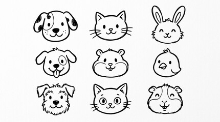 Obraz premium Collection of Cute Hand Drawn Animal Faces for Pets.