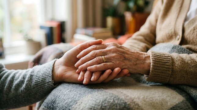 Compassionate Caregiving and Supportive Hand Holding in Emotional Moment.