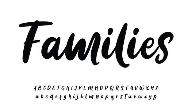 Hand lettered signature script typography black text on white background