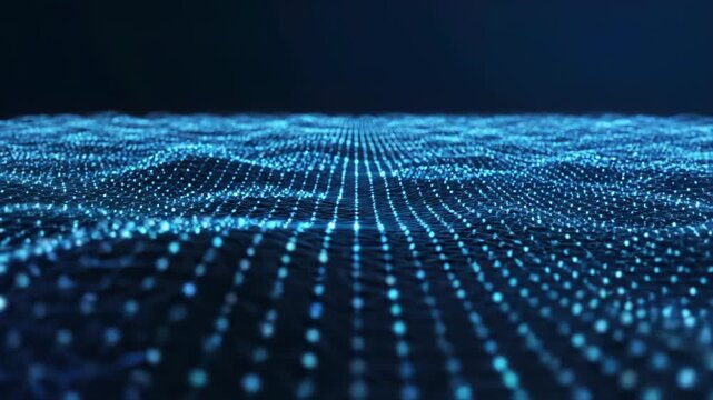 Abstract digital wave pattern with glowing blue dots and connections