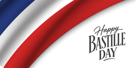 Happy Bastille Day greeting cards, poster, banner with French flag background.  French National Day July 14th France national holiday celebration. Blue, white, and red colors with copy space. © bodonk