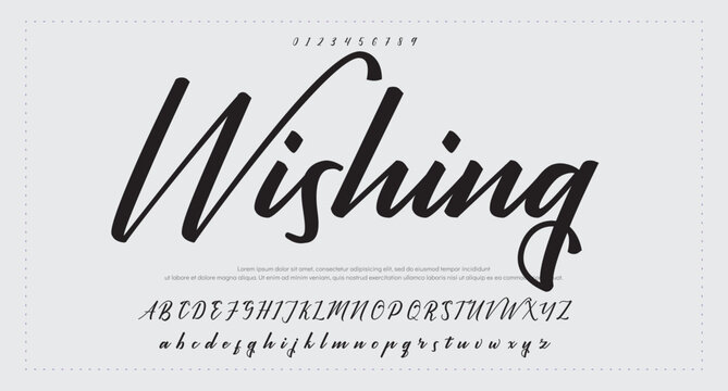 Hand lettered signature script typography black text on white background