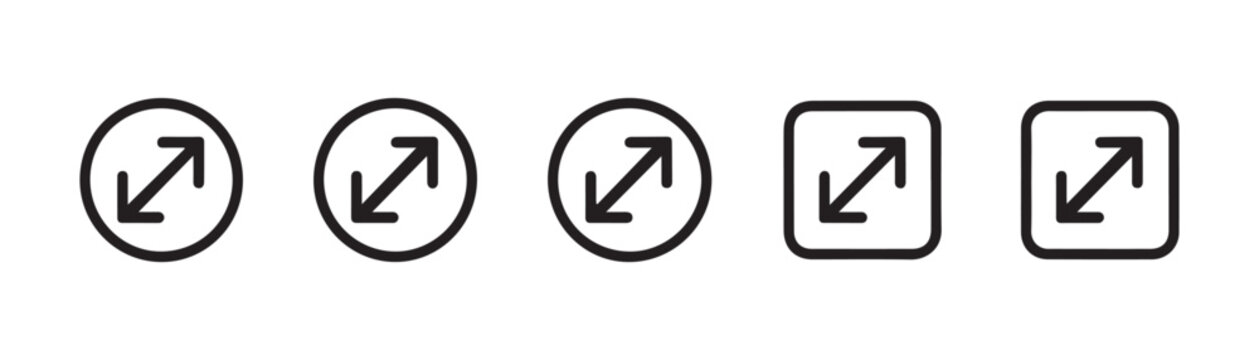 Collection of resize symbols featuring diagonal arrows inside circular and square frames for layout.