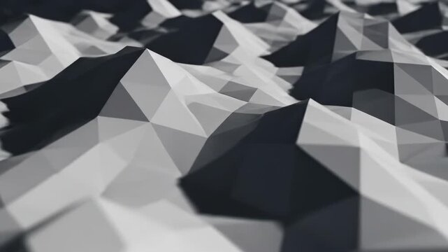 Abstract grayscale low poly geometric landscape with faceted peaks