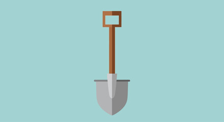 Flat vector illustration of a gardening shovel tool on a teal background. © Cantik