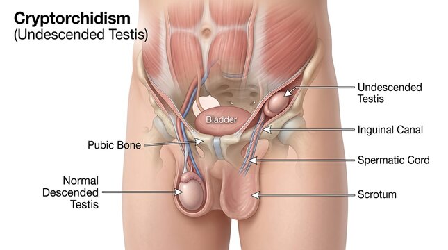 Surgeons perform surgery on a patient with undescended testis in a hospital