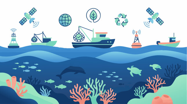 Ocean Ecosystem Exploration: A vibrant underwater scene depicts a healthy coral reef teeming with marine life.