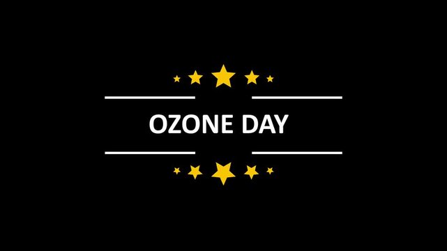 Ozone day celebration animation with golden stars on black background, ozone layer protection