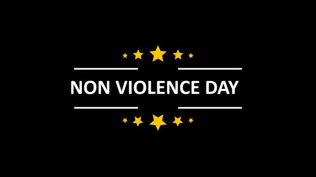 Animated non day banner with golden stars on black background, celebrating peace and awareness