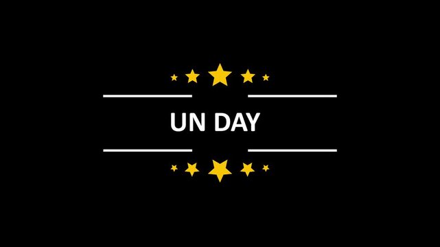 Un day celebration animation: golden stars on black background, dynamic typography