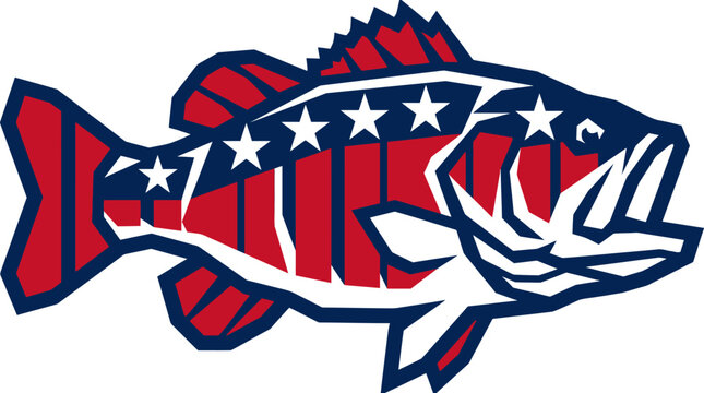 American flag design on a fish with stars and stripes pattern