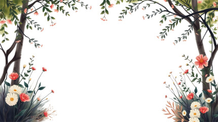 Floral Spring Bloom Border with Branches and Flowers Creating a Natural Empty Frame © ZeinLens