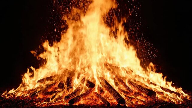 Burning logs with bright flames emphasizing modern aesthetics and minimalist design