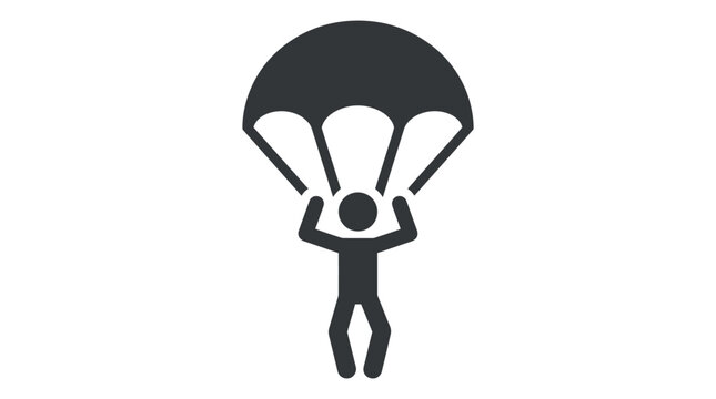 Skydiver stick figure falling down with an open parachute for extreme adventure sports concepts
