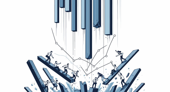 Abstract illustration of falling blue bars.