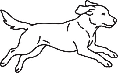 Fototapeta premium Simple line art drawing of happy dog running fast outdoors side view isolated on white background.