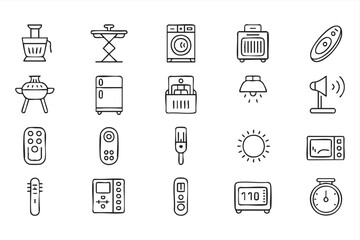 Fototapeta premium Black And White Household Appliance Line Icons For Home Technology Design