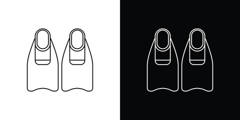 Simple minimalist line art icon illustration of two swimming fins on white and black backgrounds © Tifany