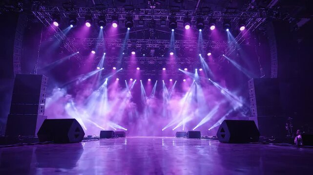 Empty stage with lights and smoke emphasizing modern aesthetics and minimalist design